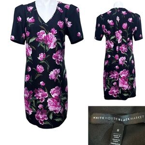 White House Black Market Dress black/Pink Floral short sleeve stretch